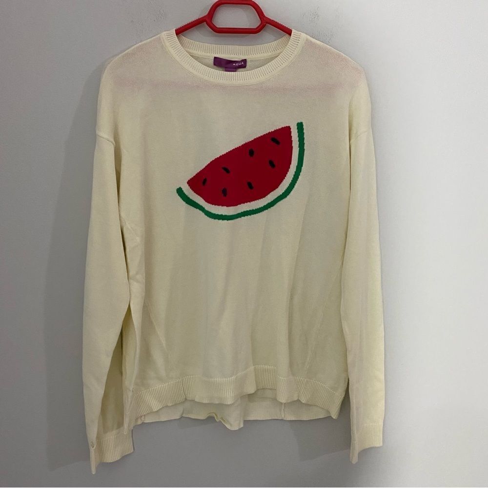 Aqua Girl’ Long Sleeve Watermelon Knit Crew Neck Sweater M